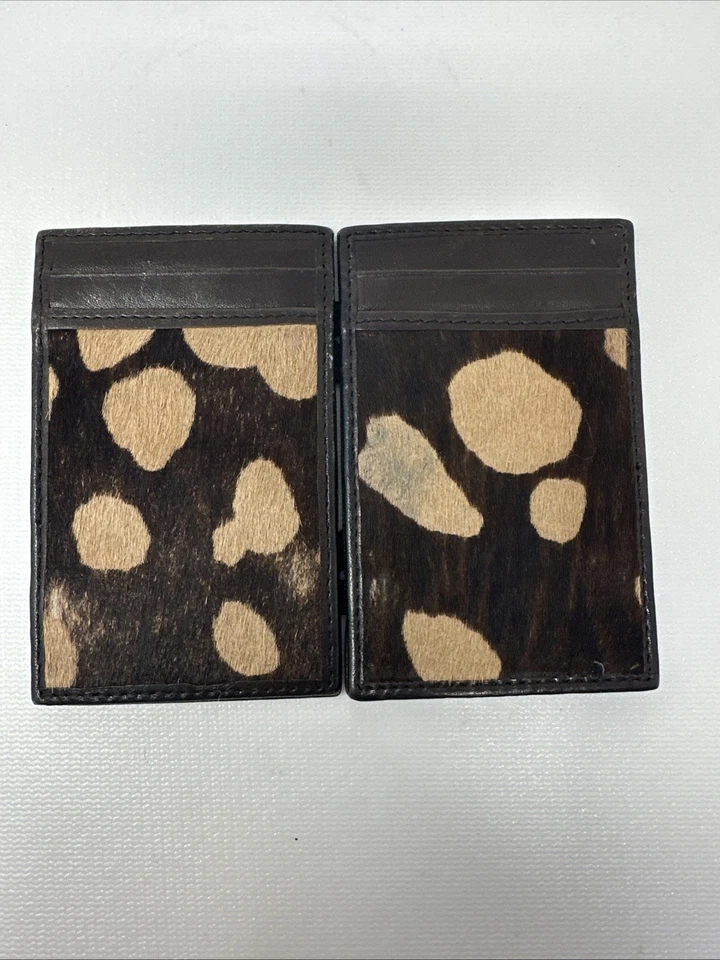 J.Crew Italian Leather Card Case ID Holder Wallet Brown Animal Print Calf Hair - Image 3 of 4