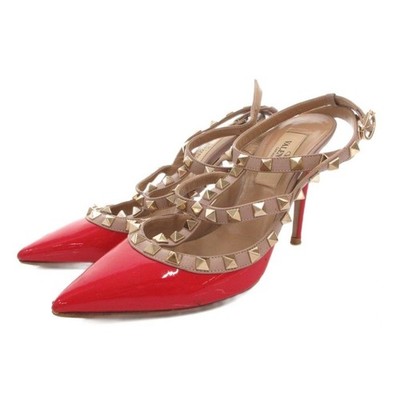Valentino Garavani Pumps Pointed Toe Rockstud Patent Leather Red EU34.5/US4.5