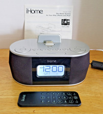 Silver iHome iD38 Apple Docking Station Speaker Alarm Clock Radio w/Remote