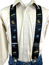 Men's, Trout on Black, XL, 2", Adj. Suspenders / Braces, Made in the USA