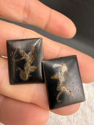 Vintage Sterling Silver Cufflinks Silver Tone Siam Enamel