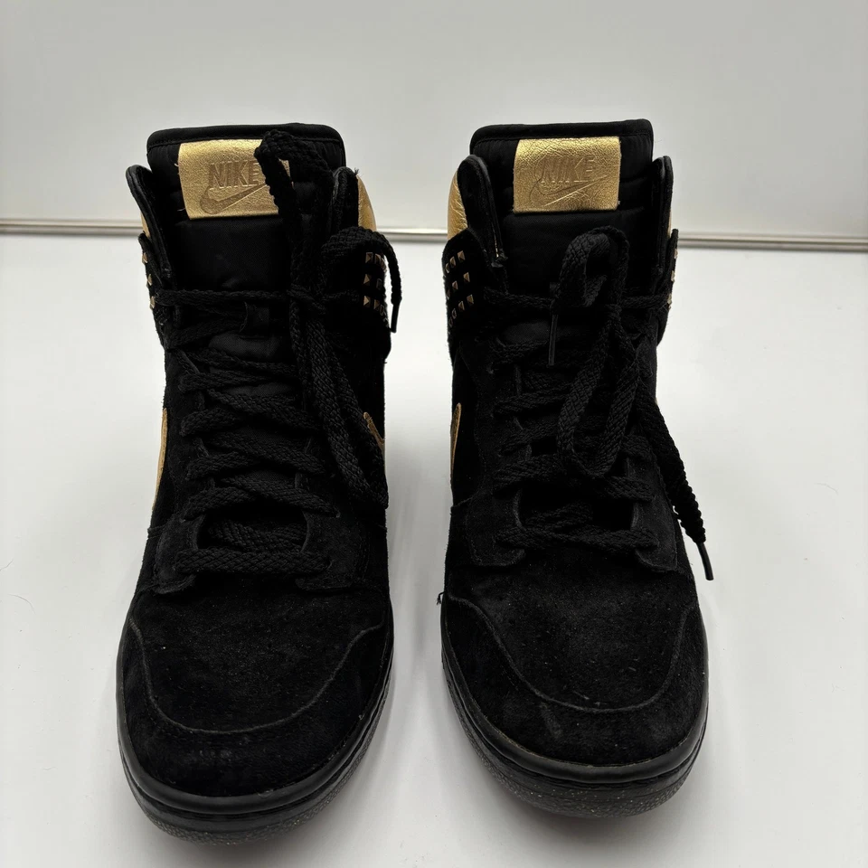 Nike Dunk Sky Hi Studded Black Gold Wedge Sneakers Size 11 615873-001 - Image 4 of 4
