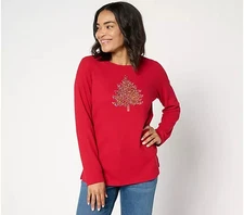 Quacker Factory Dreaming of a Super Bright Christmas Waffle Top-Red-3X-A668141