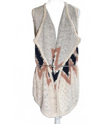 NWT La Fee Verte Crochet Knit Vest with Belt Chevron M/L