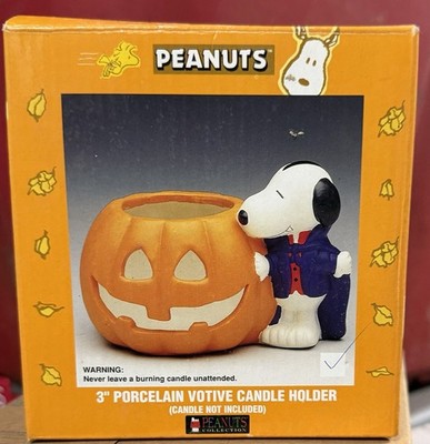 Peanuts Snoopy Halloween Pumpkin Porcelain Votive Candle Holder 3in