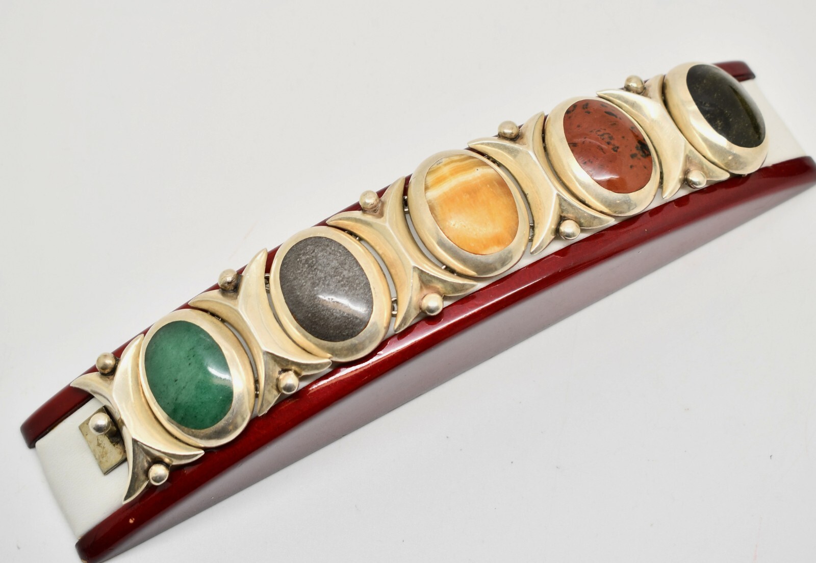 Sterling Silver Large Multi Stone Jointed Bracele… - image 2