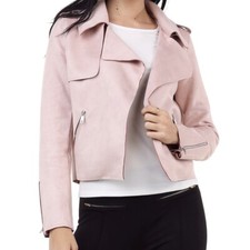 Papaya Pink Faux Suede Open Front Zip Pockets Jacket L