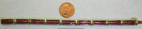 10Ct Estate 14K Yellow Gold Plated Princess Cut Red Ruby Gift Bracelet 7.5/8 - Picture 4 of 6