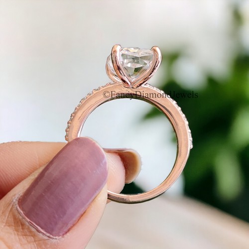 Radiant Cut Colorless Moissanite 3.90 TW Pave Setting Ring Engagement Ring FD30 - Picture 2 of 10