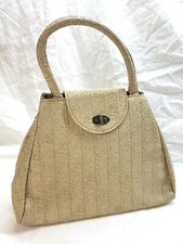 1950's Handbag Vinyl Bamboo Texture Pockets Twist Lock Lined Classic VINTAGE