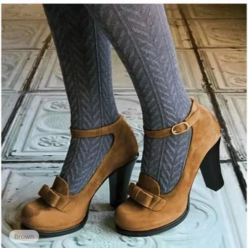 Round Toe Mary Jane Women's Fashion Block Heel Ankle Strap Shoes Lolita Bow Pump - Picture 1 of 22