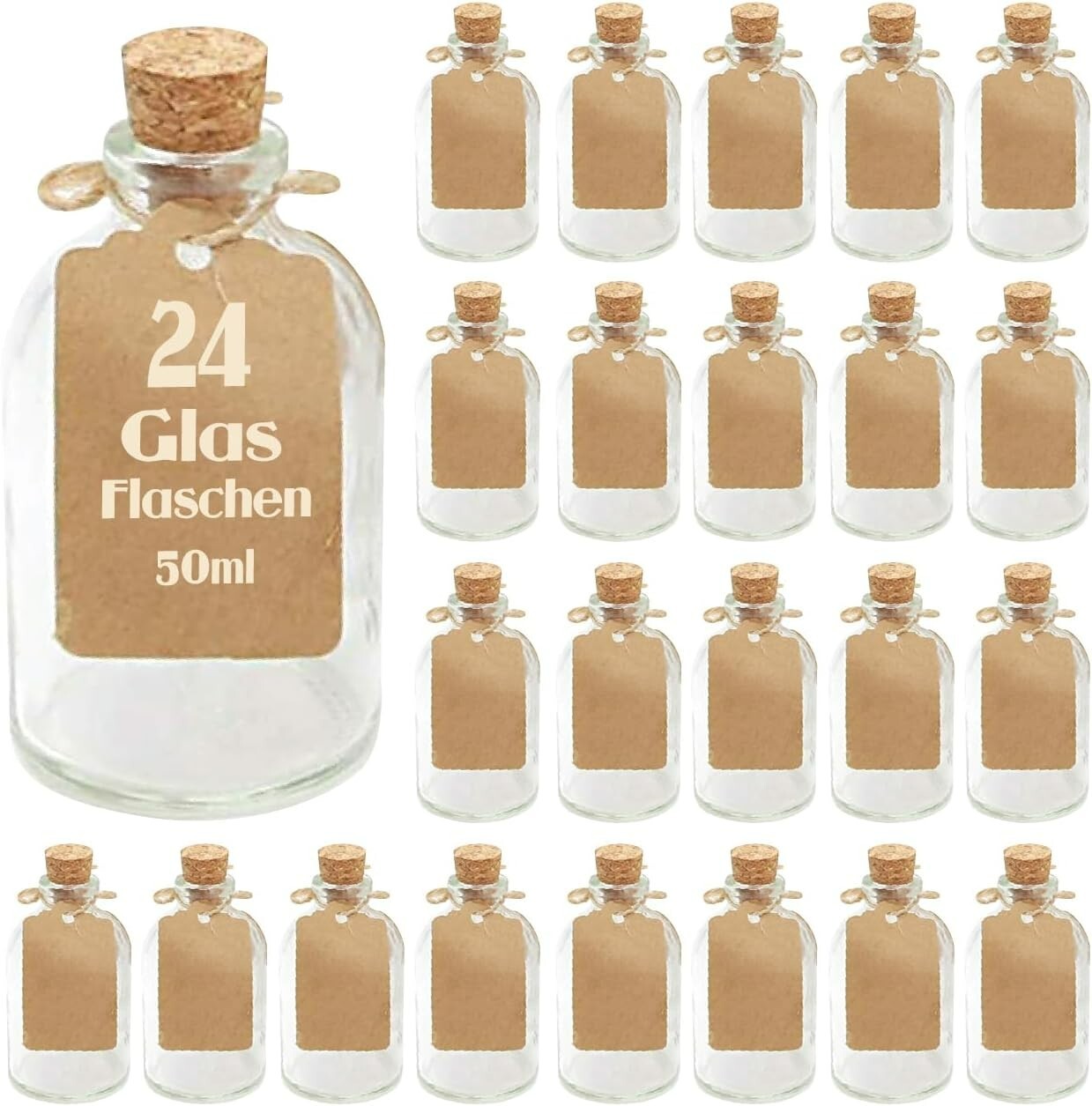 kleine Glas-Fläschchen mit Kork Deckel,set Gast-Geschenke Hochzeit deko 24x50 ml