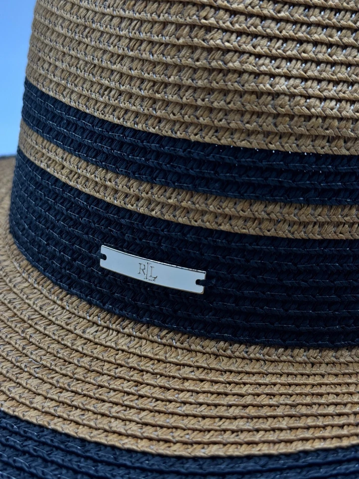 Chapéu fedora feminino ajustável papel listrado RALPH LAUREN - NATURAL/PRETO - Imagem 4 de 4