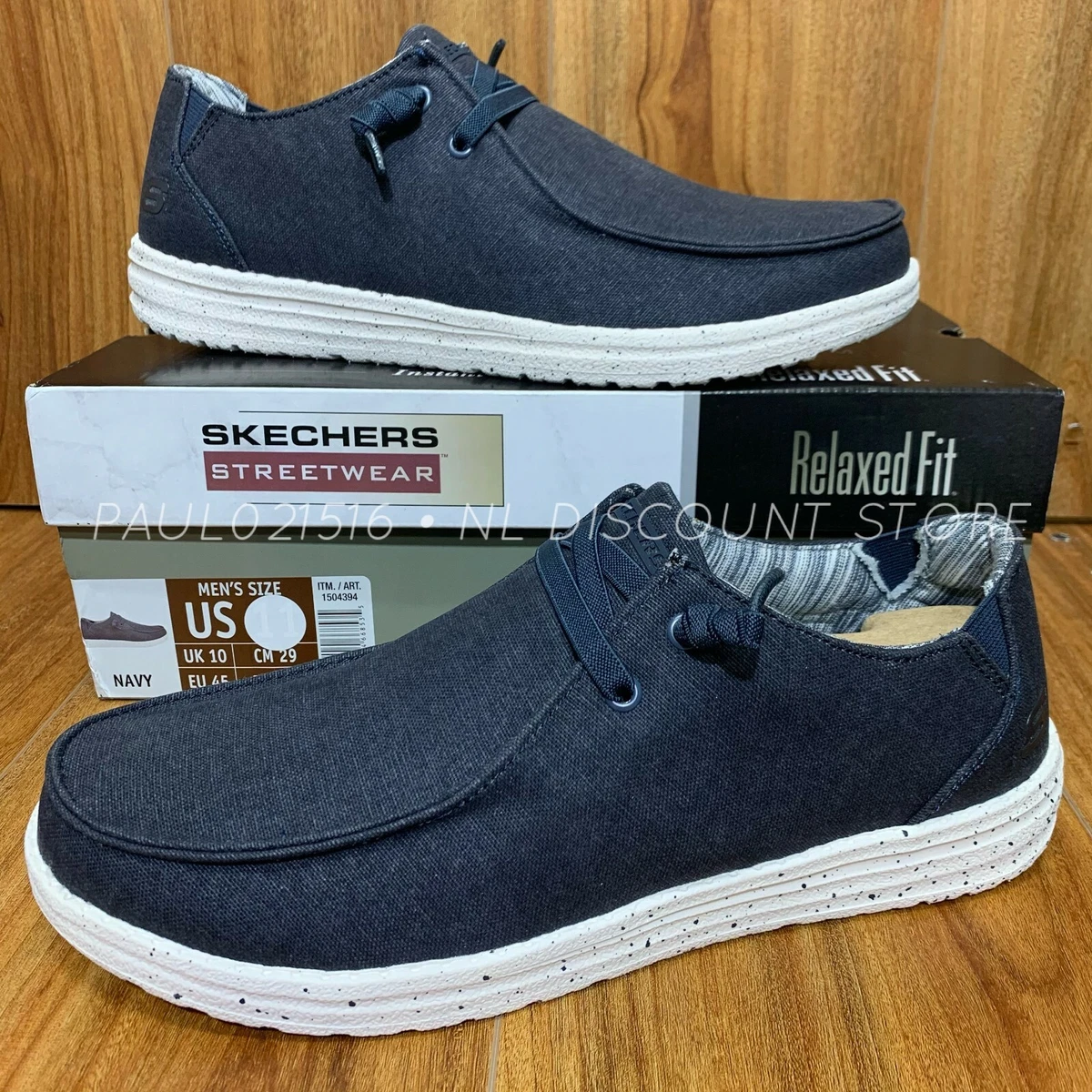 SKECHERS Men&#039;s Streetwear Air-Cooled Memory Foam Relaxed Fit Shoes~ Navy