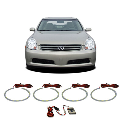 Bright White RF LED Headlight Halo Ring Kit for Infiniti G35 03-04