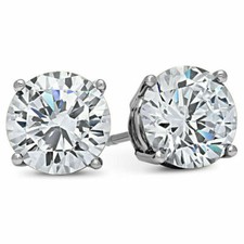 925 Sterling Silver-Plated Round Cubic Zirconia Clear CZ Stud Earrings