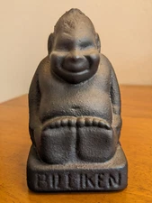 Rare Antique BILLIKEN GOOD LUCK Cast Iron Penny Piggy Bank Black AC Williams 4"