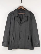 Towne By London Fog Peacoat Mens Large Charcoal Wool Single Breasted Jacket