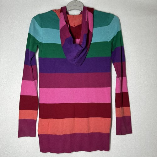 Gap Kids Hooded Cardigan Sweater L 10 Hoodie Buttons Colored Stripes Striped - Picture 3 of 4
