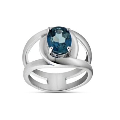 Silberring Mit London Blue Topas Oval, 925 Sterling Silber, Größe 5
