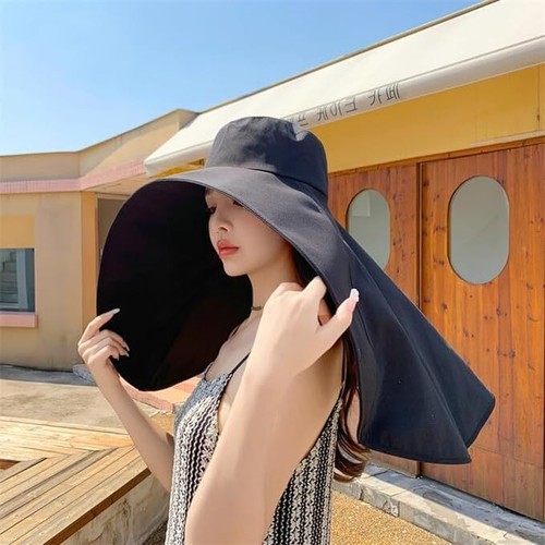 Sombreros para el sol para mujer protección solar ala ancha chal cuello solapa senderismo visera sombrero - Imagen 12 de 42