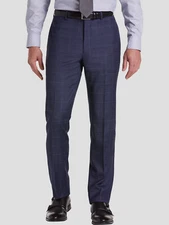Calvin Klein Slim Fit Wool Blend Suit Separate Pants Windowpane Blue 30W x 30L