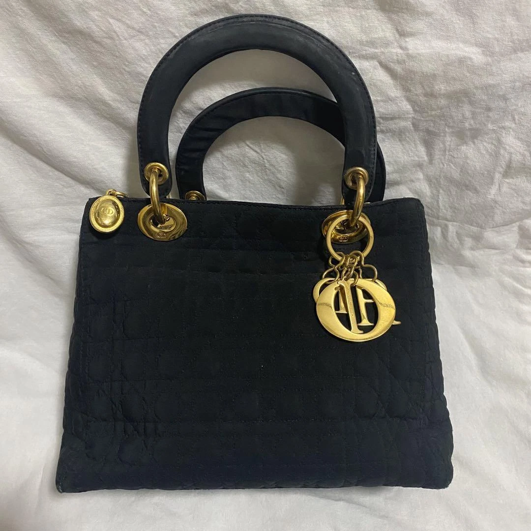 CHRISTIAN DIOR Lady Dior Cannage sac fourre tout 2 voies sac bandoulière nylon cuir noir