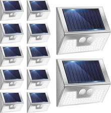 12 Pack Solar Motion Lights Outdoor, Brushed Nickel Bright Cold White Fence Ligh