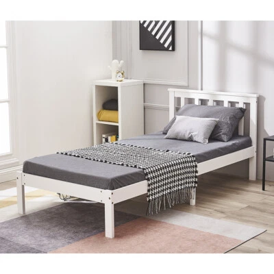 3FT Single Bed Frame Solid Pine Bed Slatted Bed without Footboard 190 x 90 cm
