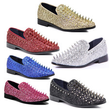 Men's Vintage Spike Dress Loafers Slip On Fashion Shoes Classic Tuxedo Dress Sho