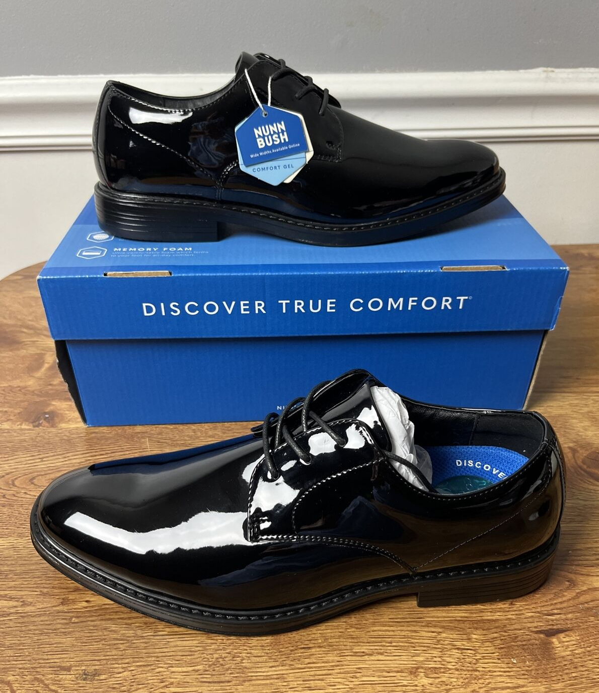 SAOLA Oxford uomo Nunn Bush Centro Flex formale punta liscia Oxford nero vernice taglia 8M