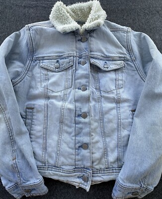 Universal Thread Jean Jacket Womens Small Blue Denim Sherpa Lined Pockets Coat