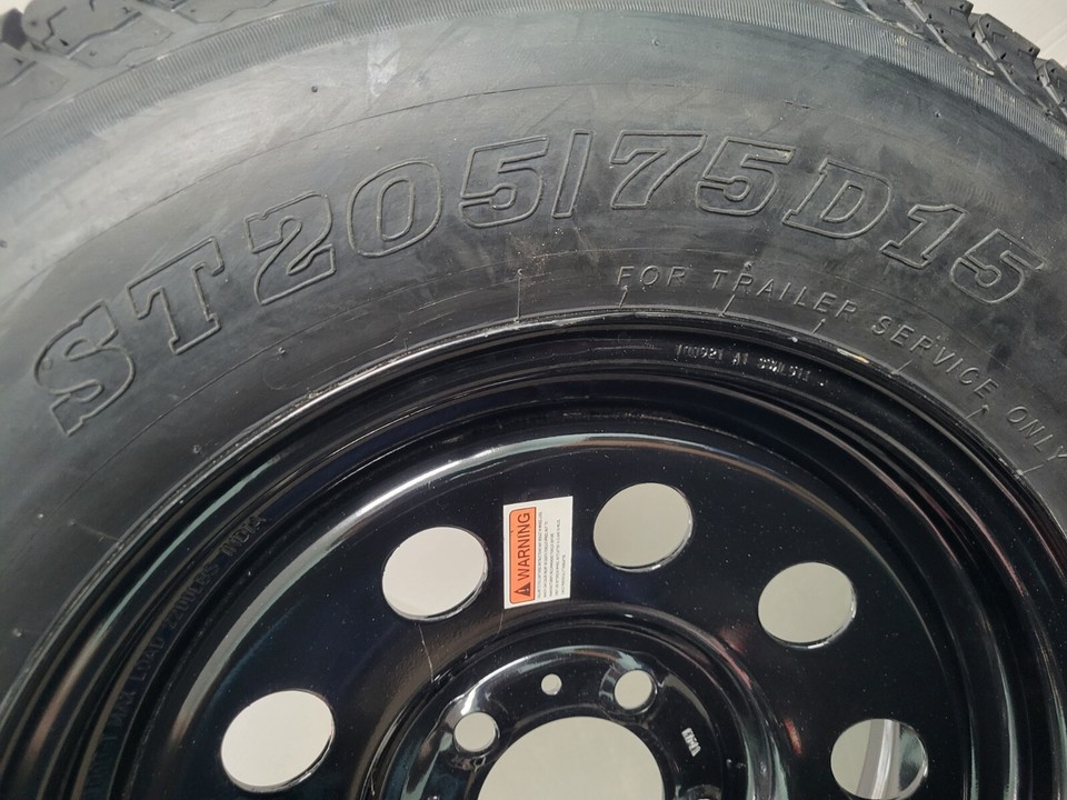 Eco Trailer Tire On Rim ST205/75D15 15 in. 5 Lug Black Spoke Wheel DOT