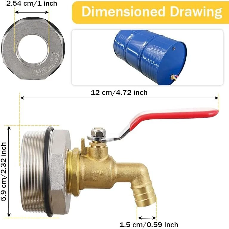 Grifo de tambor grifo de barril de latón 2 grifo de barril con junta de EPDM para 55 galones D Foto 2 de 2