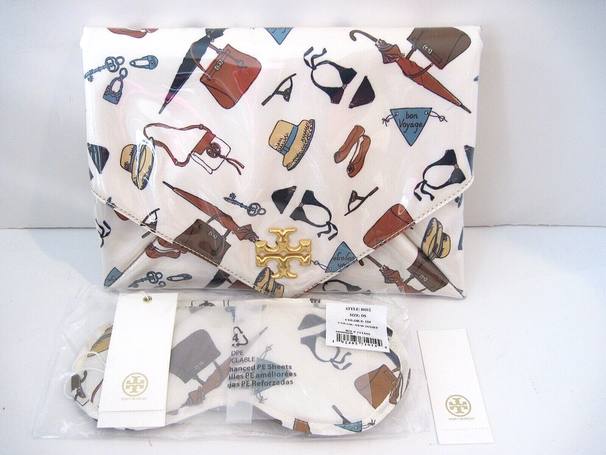 ST　オーダー TORY BURCH Bon Voyage Travel Clutch Gold Logo Sleep Mask NEW! | eBay