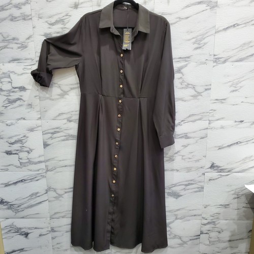 Vonda Maxi Dress Women Size XL Black Long Sleeve Button Front Belt Comfort