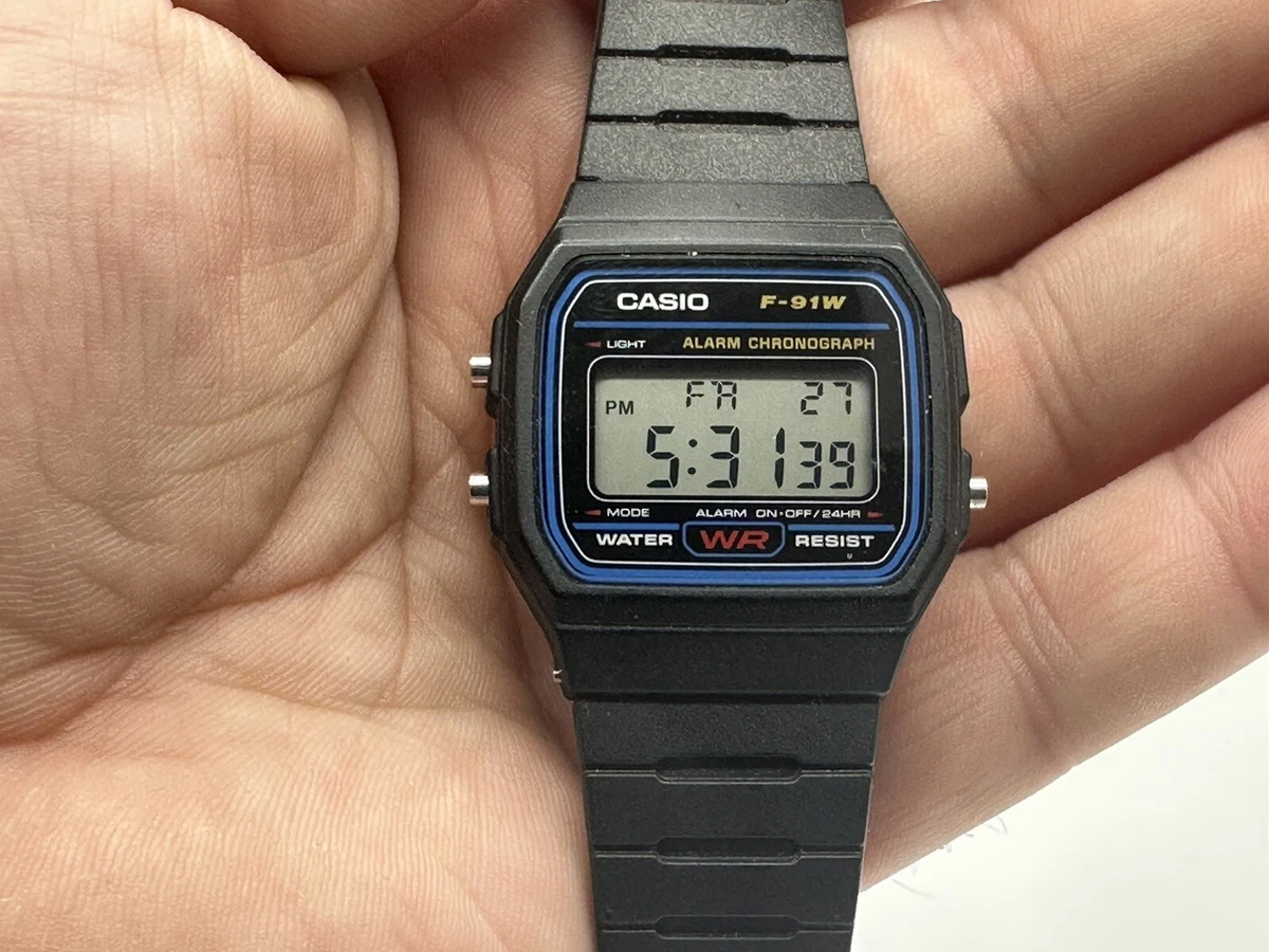 ⭐️ Vintage CASIO F-91W Retro DIGITAL WATCH Black Blue F91W Module 593  GENUINE ⭐️