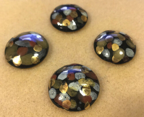 KAZURI BEADS - 4 CABOCHONS, CONGLOMERATE OF SPOTS (Red, Green, Blue, Gold) - Picture 3 of 3