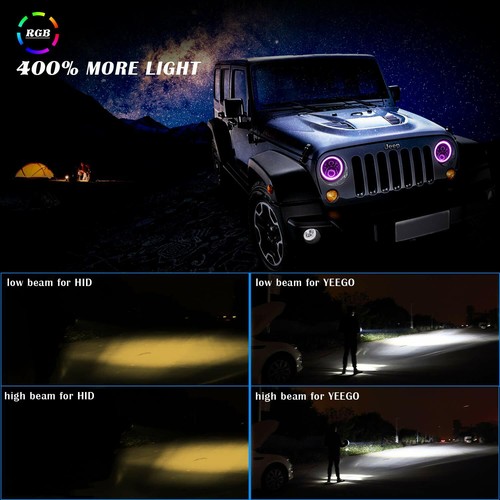 Pair 7Inch RGB LED Headlights Angel Eyes Halo DRL Fit for Ford Mustang 1965-1978 - Picture 9 of 12