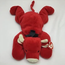 Ty Classic Red The Bull White Horns Black Bow Plush 16" Lovey 1997 With Ear Tag