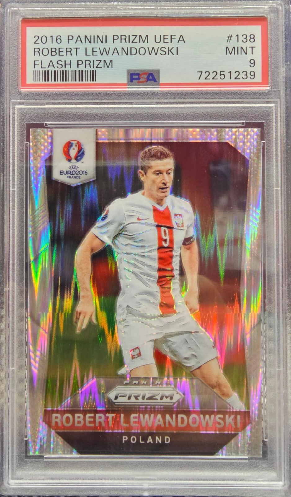 Robert Lewandowski 2016 Panini Prizm UEFA FLASH PRIZM #138 MINT PSA 9