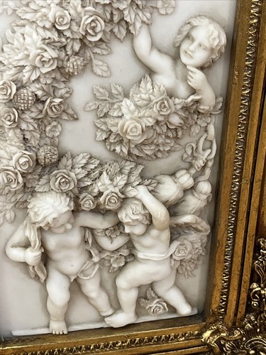 Antique French Mirror Francois Duquesnoy Cast Marble Relief Putti Cherubs Style - Picture 8 of 15