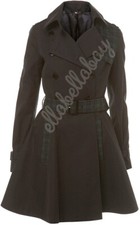 Topshop Premium Navy Check Tartan Patent Trim Fit Flare Contrast Trench Mac Uk10