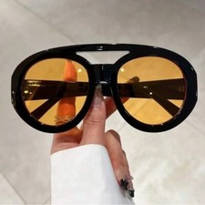 Retro Black  Yellow frame Oversized Aviator Sunglasses Polarized Tinted