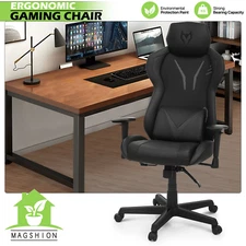 Black[LUMBAR SUPPORT+HEADREST]Gaming Racing Chair High Back Computer Swivel Seat
