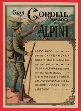 ETICHETTA D'EPOCA LIQUORE GRAN CORDIAL AMARO DEGLI ALPINI N°106 VINTAGE