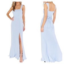 Show Me Your Mumu Paris Gown 2X Blue Stretch Crepe Maxi Dress Slit Formal NWT