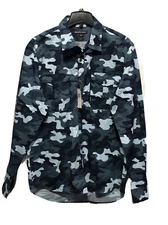 Michael Kors Mens Shirts Blue Size Large L Button Front Camouflage $198