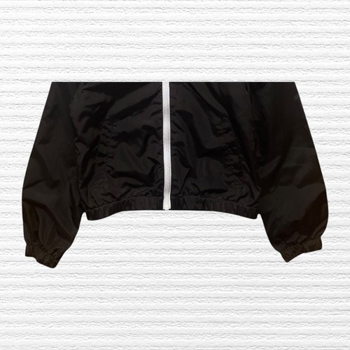 Justice Girls Hooded Windbreaker Jacket Black Full Zip White Zipper Size 10 - Picture 4 of 12