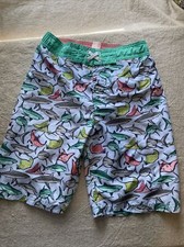 Cat  Jack Boys L 12-14 Board Shorts Swim Trunks Colorful Sharks Drawstring Mesh